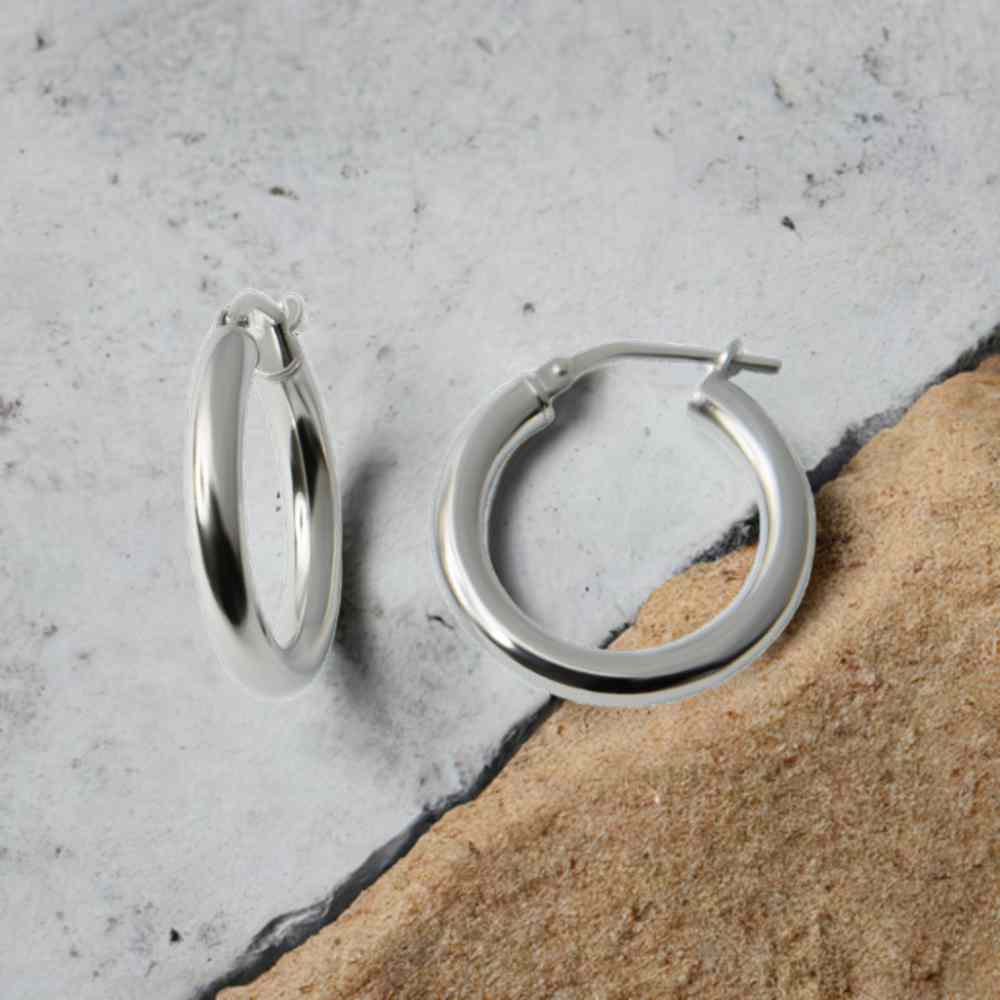 Fine design small hoop earrings 15 mm in 925 silver